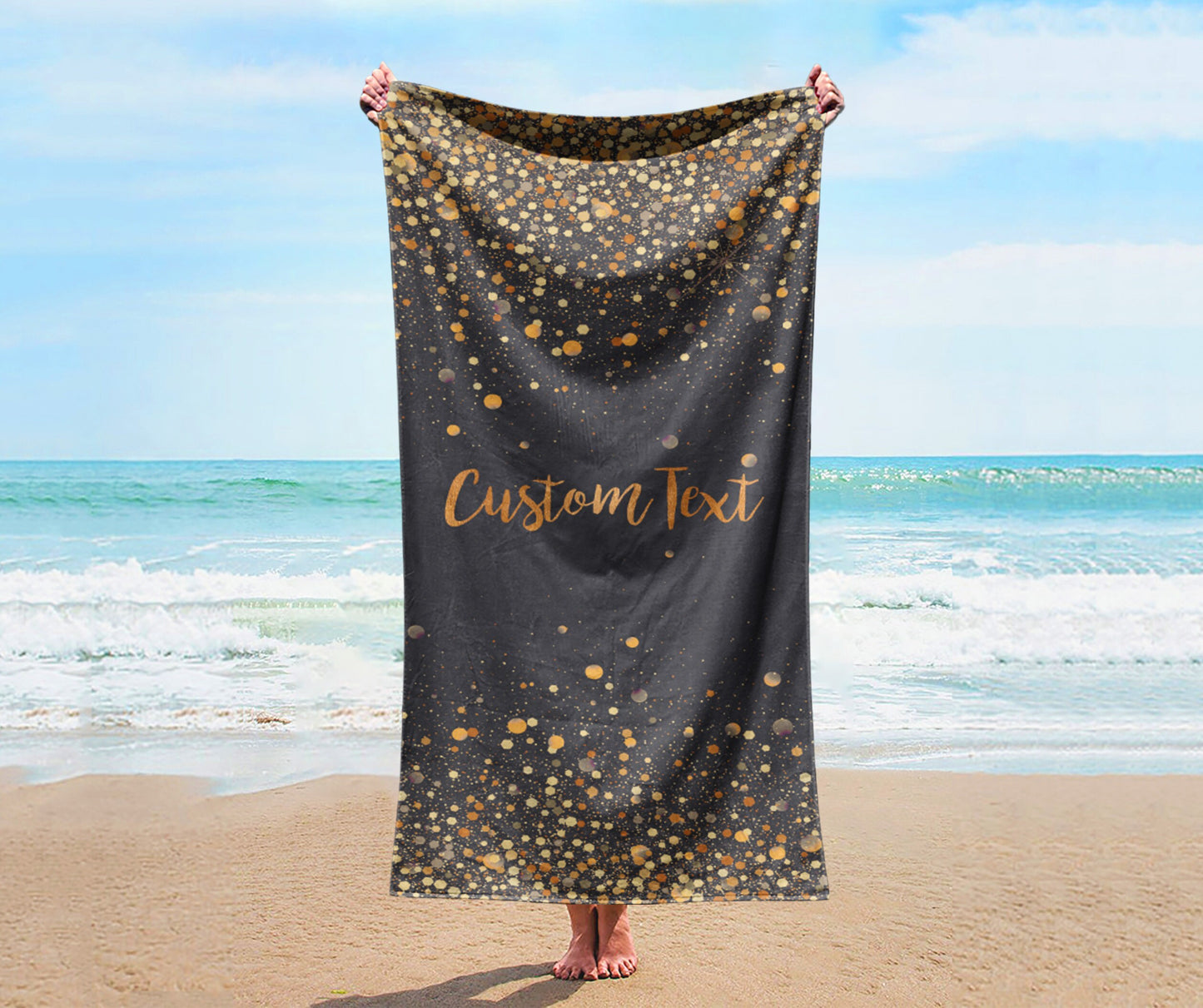 Personalized Glitter Style Beach Towel, Personalized Beach Towel Personalized Name Bath Towel Custom Pool Towel Birthday Vacation Gift - CustomCooper