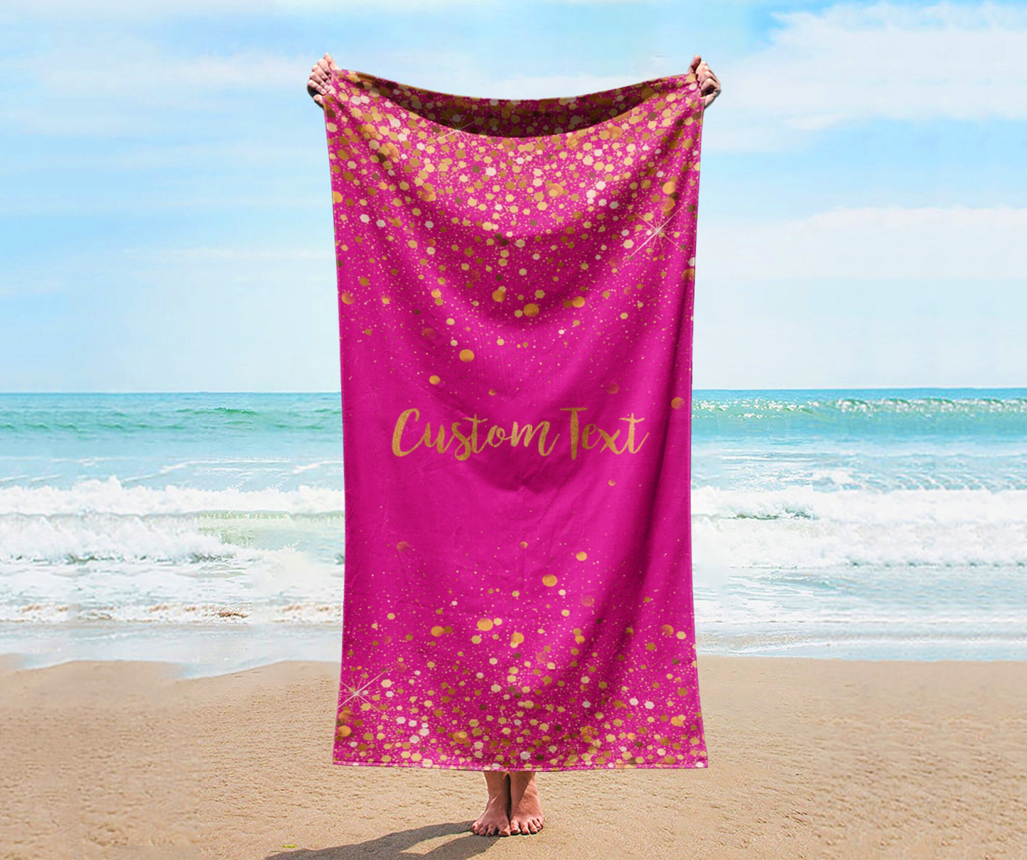 Personalized Glitter Style Beach Towel, Personalized Beach Towel Personalized Name Bath Towel Custom Pool Towel Birthday Vacation Gift