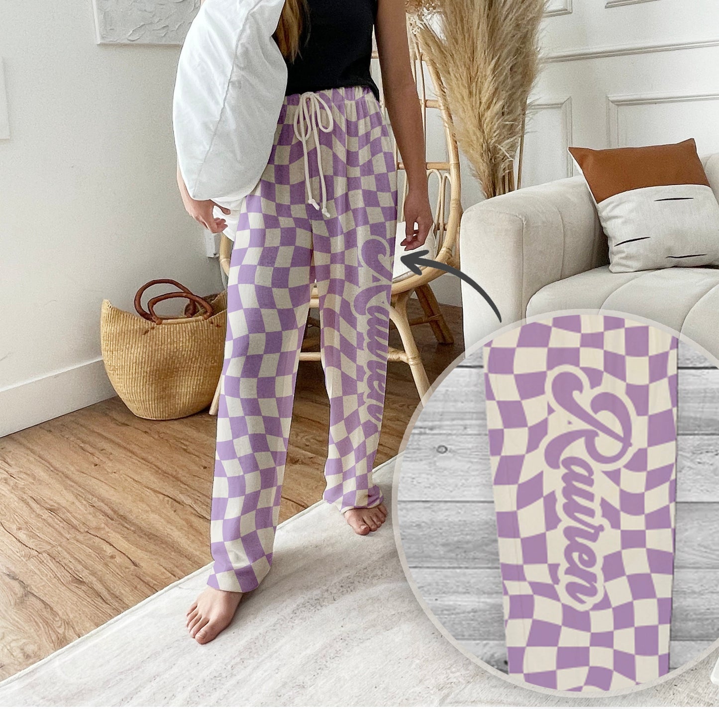 Custom Checker Design Pajama pants Name Custom Dog