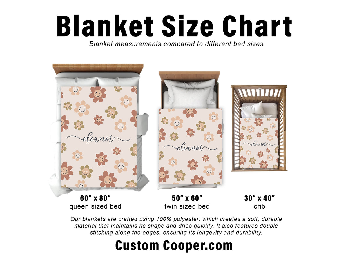 Personalized Daisy Smile Face Blanket: Vintage Floral Minky or Sherpa