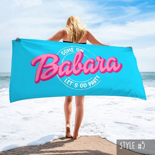 Custom Barbi Beach Towel with Name, Adult/Kids Personalized Name Bath Towel Pool Towel, Anniversary / Birthday Beach Towel, Vacation Gift - CustomCooper