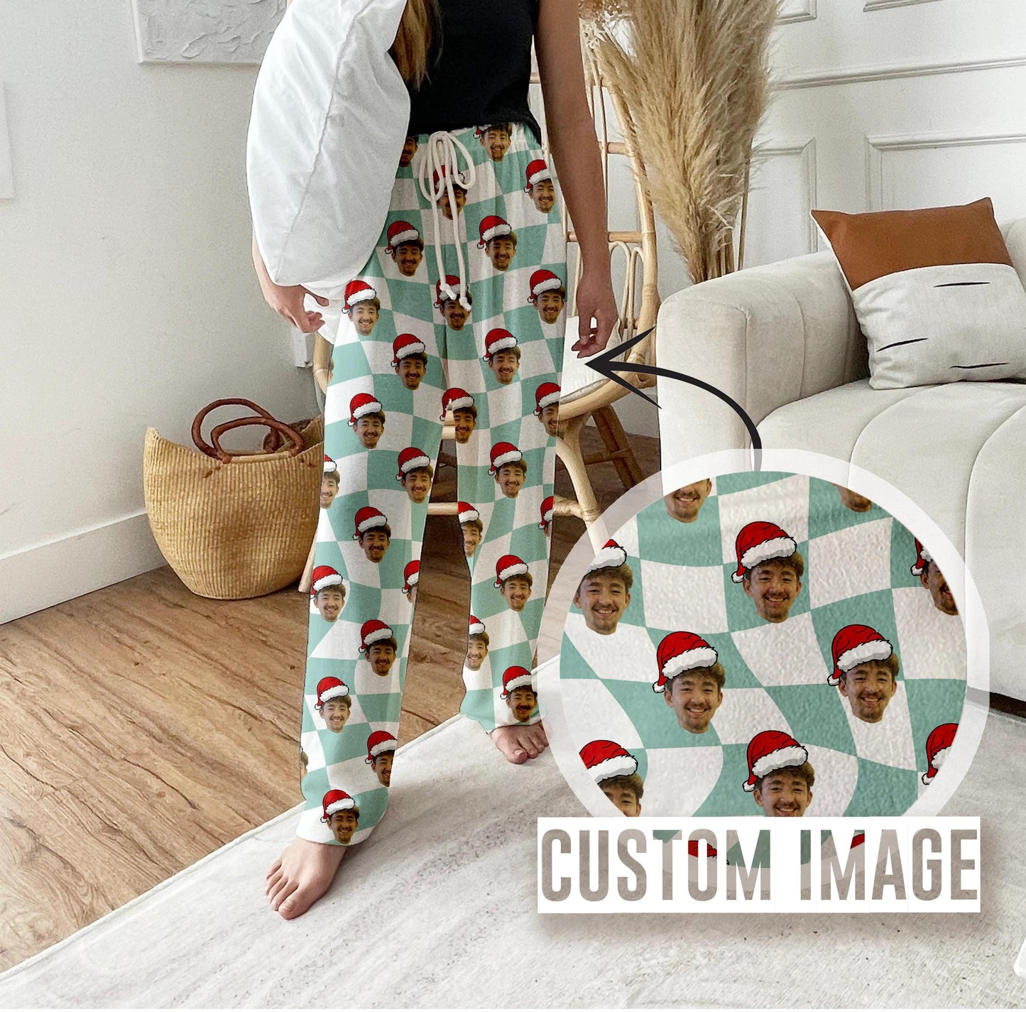 Custom Company logo Face Image Portrait Pajama pants Using Photo