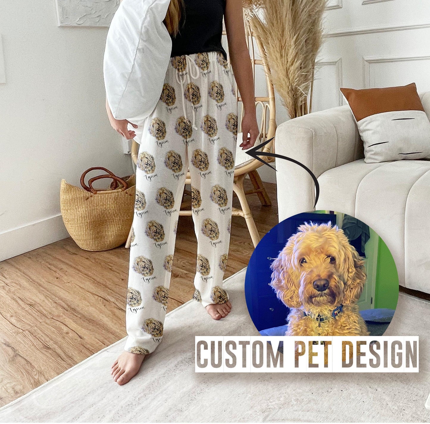 Custom Pet Portrait Pajama pants Using Pet Photo + Name