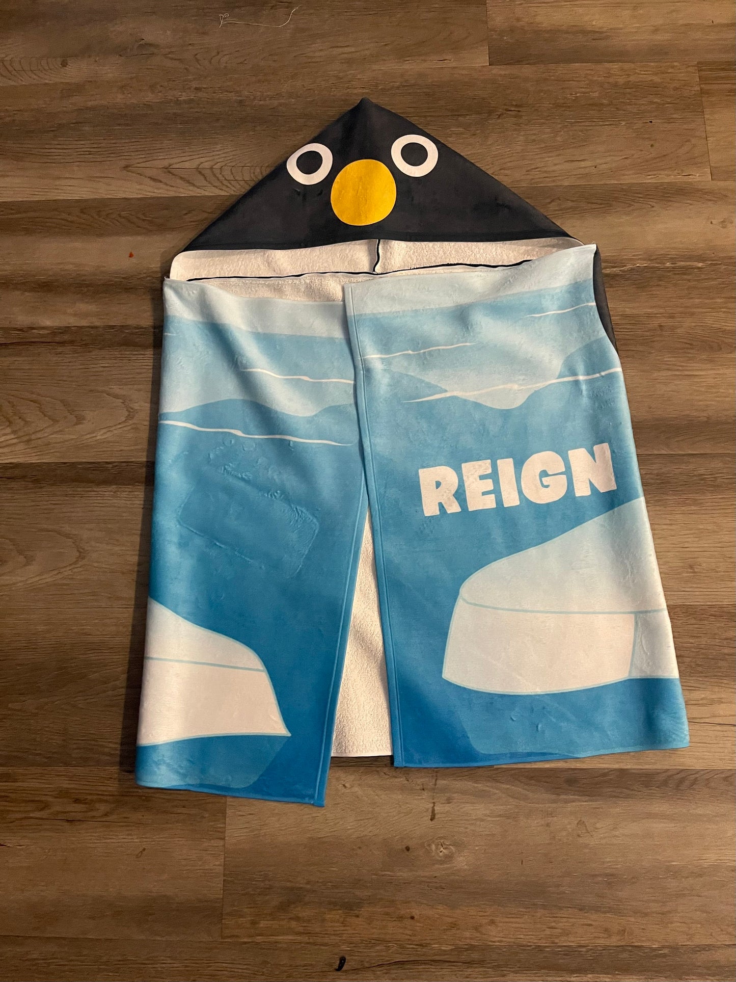 Kids Penguin Design Hooded Personalized Beach Towel, Personalized Hooded Towels for Toddlers, Beach Towels for Babies and Toddlers - CustomCooper