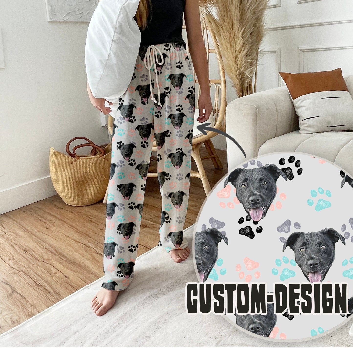 Custom Pet Portrait Pajama pants Using Pet Photo + Name Custom Dog Personalized Pajama Pants Photo Pants Dog Dad Dog Mom Gift - CustomCooper