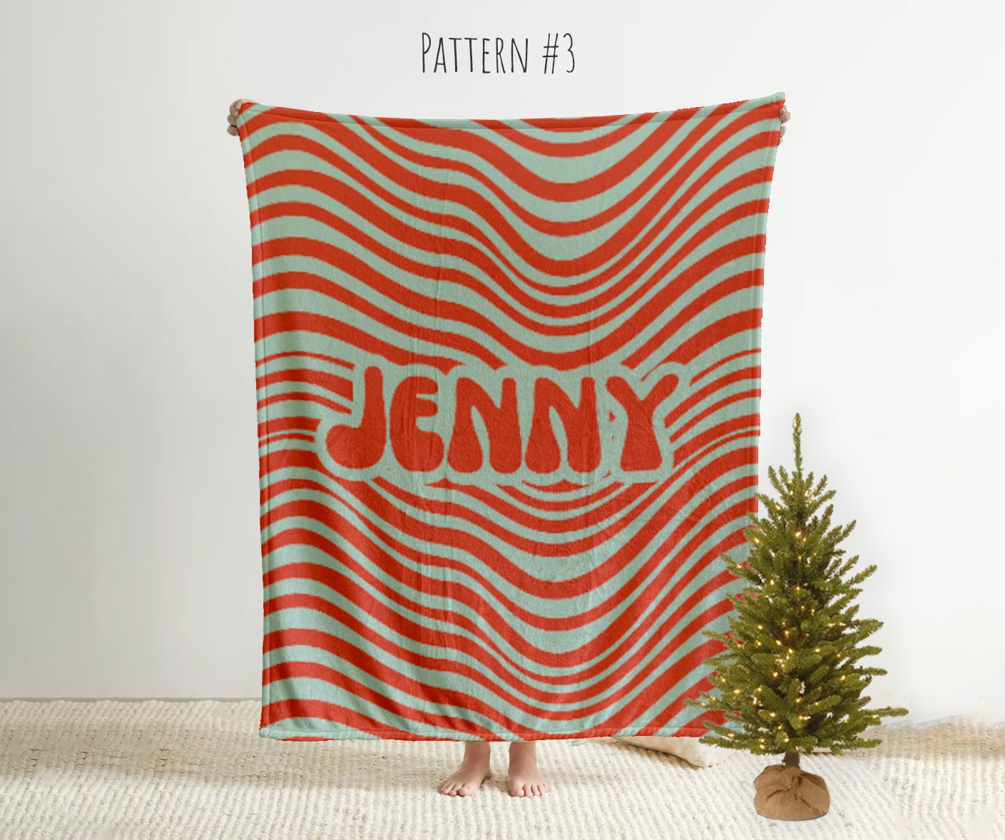 Personalized Red and Green CHECKER Pattern in vintage rustic style blanket with Name, Custom blanket gift, Birthday Anniversary Gift