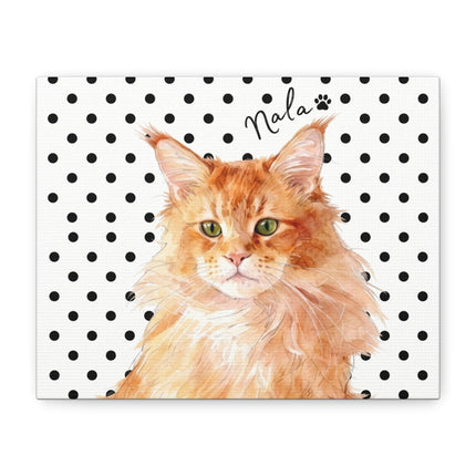 Personalized Orange Tabby Cat Canvas — 'Nala' Polka Dot Wall Art