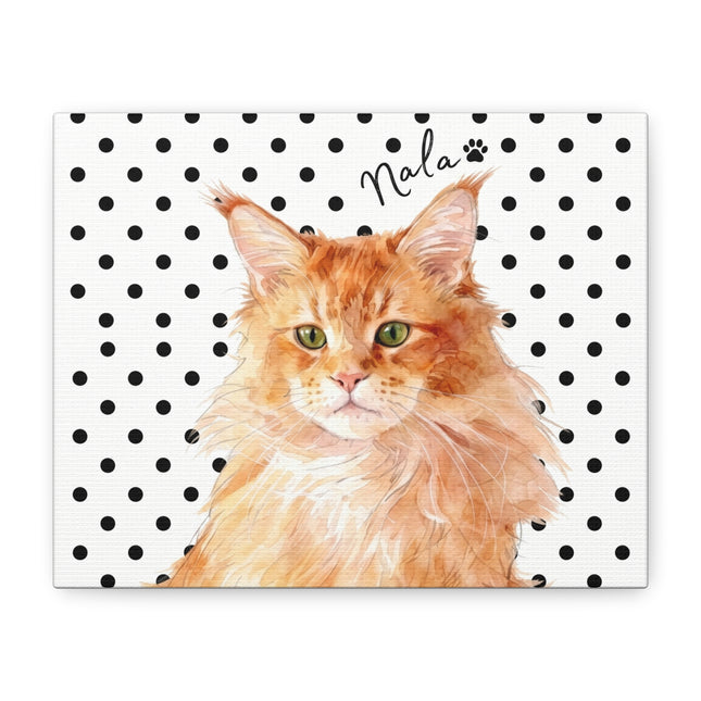 Personalized Orange Tabby Cat Canvas — 'Nala' Polka Dot Wall Art
