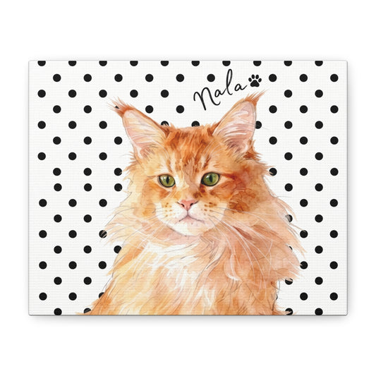 Personalized Orange Tabby Cat Canvas — 'Nala' Polka Dot Wall Art
