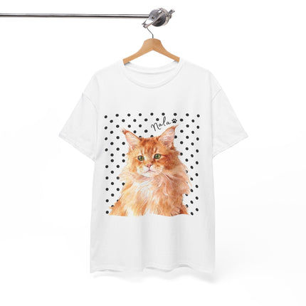 Cat Portrait T-Shirt — Polka Dot Orange Tabby "Relax" Tee