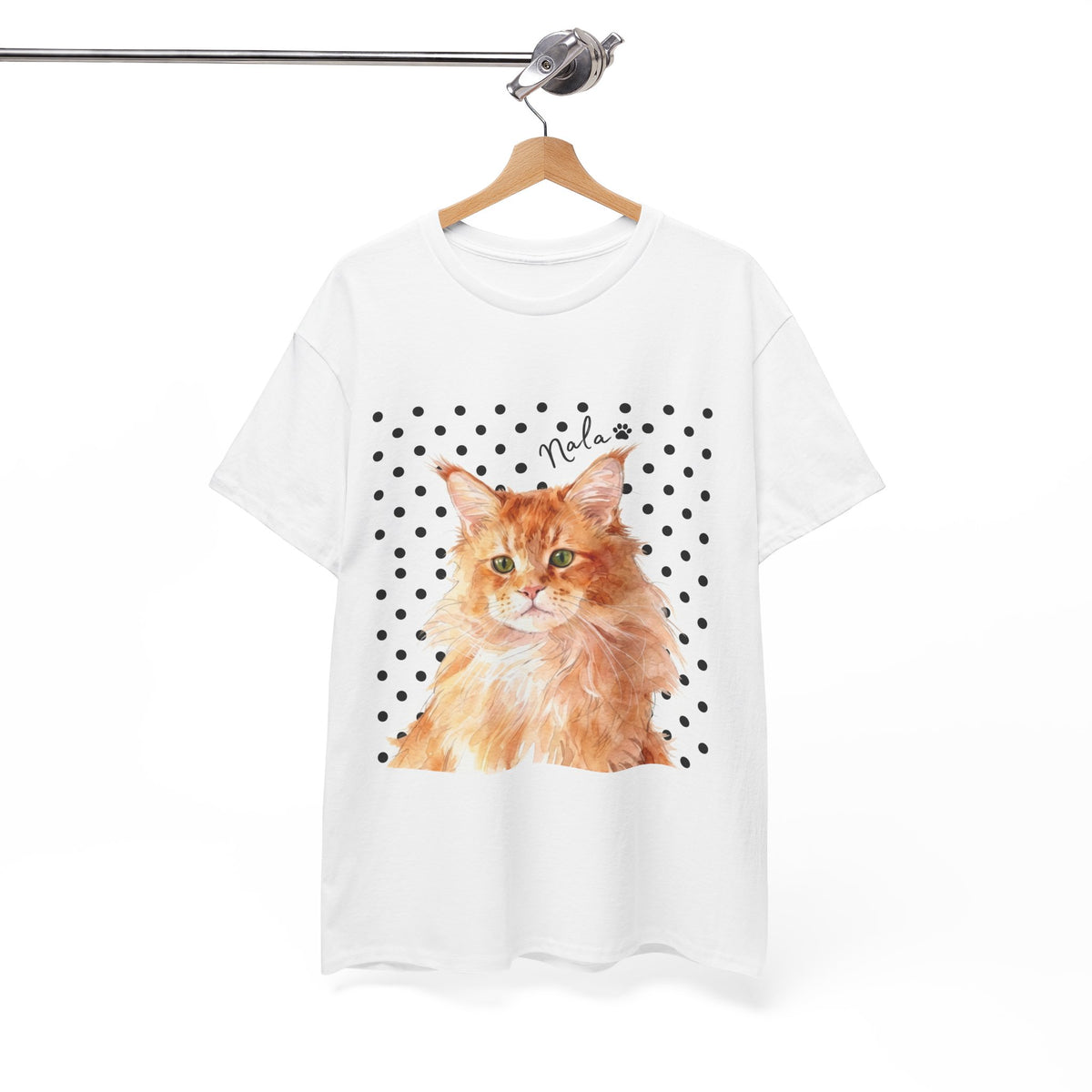 Cat Portrait T-Shirt — Polka Dot Orange Tabby "Relax" Tee