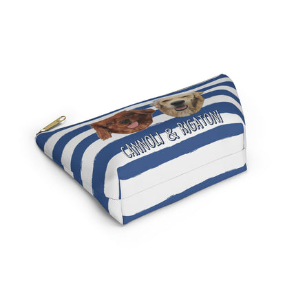 Personalized Dog Face Accessory Pouch — "Cannoli & Rigatoni" Striped Makeup Bag