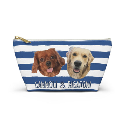 Personalized Dog Face Accessory Pouch — "Cannoli & Rigatoni" Striped Makeup Bag