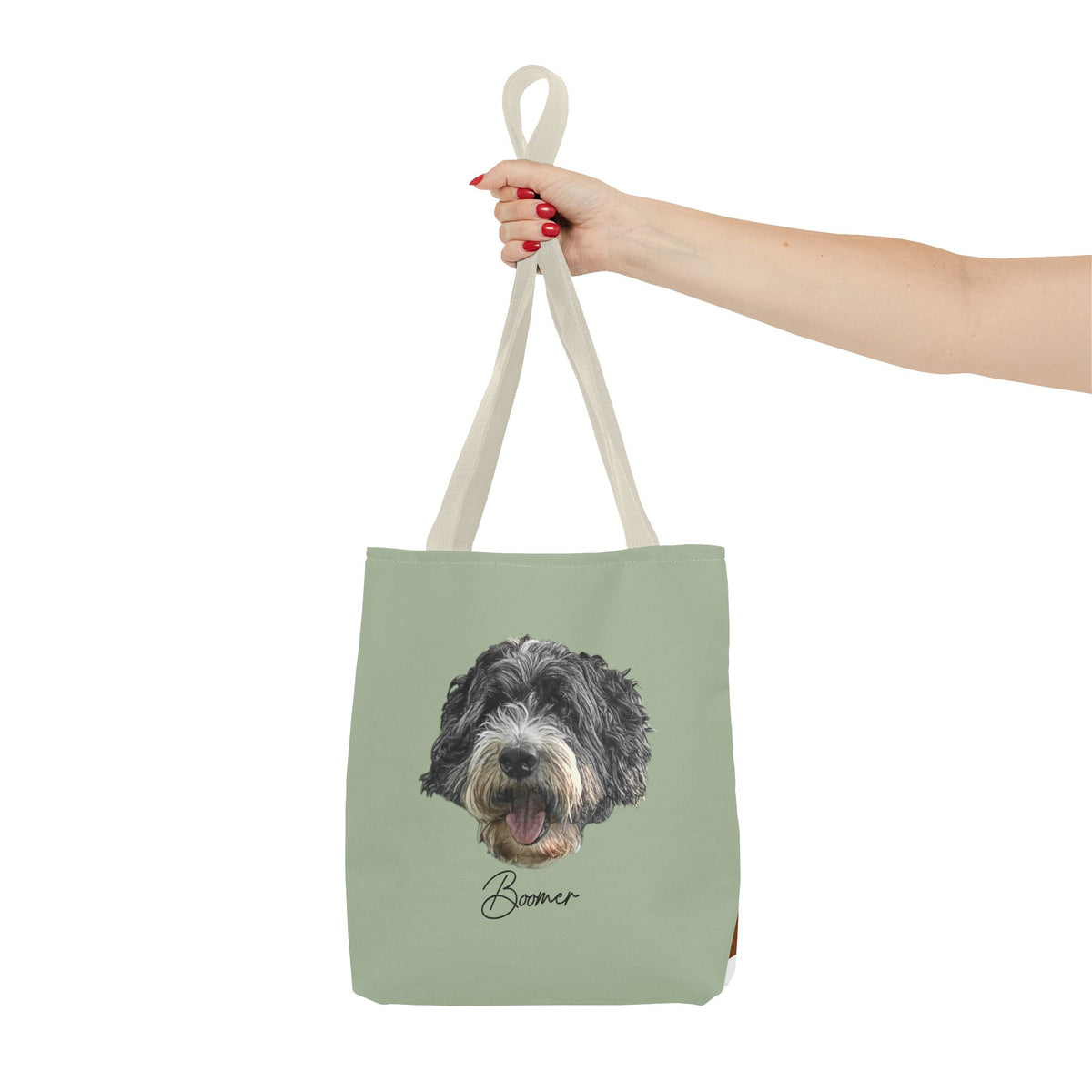 Dog Portrait Tote Bag — Custom Pet Face Print (e.g., “Boomer”)