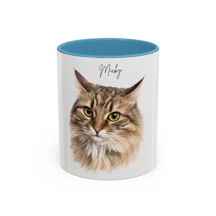 Cat Portrait Accent Coffee Mug – Personalized “Micky” Cat Face Coffee Cup (11/15oz)