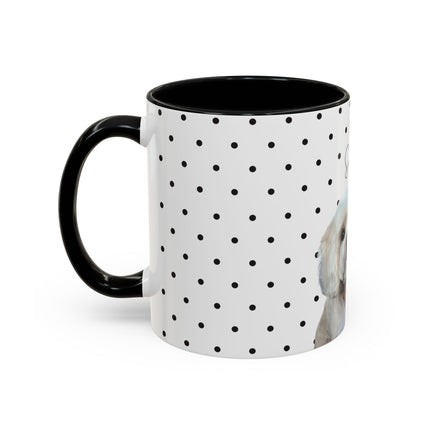 Personalized Dog Photo Polka Dot Accent Coffee Mug (11/15oz) — Custom Name "Sopy"