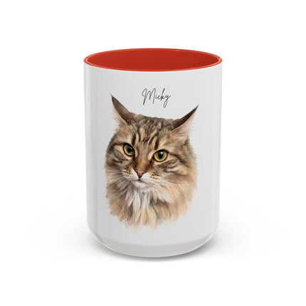 Cat Portrait Accent Coffee Mug – Personalized “Micky” Cat Face Coffee Cup (11/15oz)