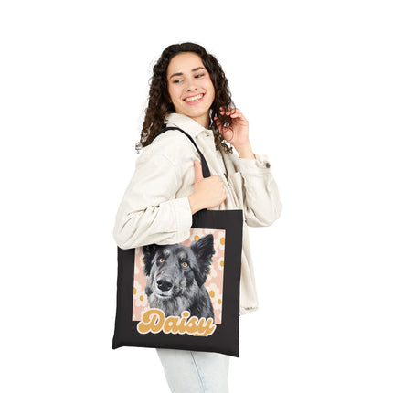 Personalized Dog Tote Bag - 'Daisy' Canvas Shopper with Retro Floral Portrait