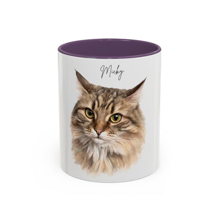 Cat Portrait Accent Coffee Mug – Personalized “Micky” Cat Face Coffee Cup (11/15oz)