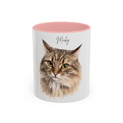 Cat Portrait Accent Coffee Mug – Personalized “Micky” Cat Face Coffee Cup (11/15oz)