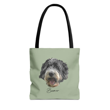 Dog Portrait Tote Bag — Custom Pet Face Print (e.g., “Boomer”)