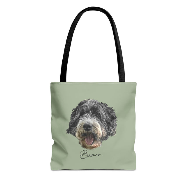 Dog Portrait Tote Bag — Custom Pet Face Print (e.g., “Boomer”)