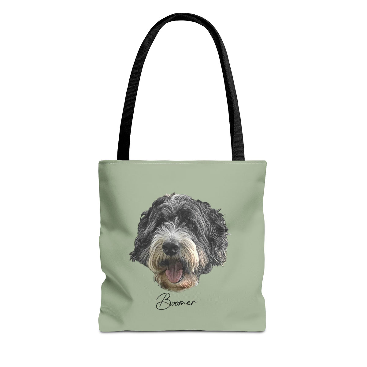 Dog Portrait Tote Bag — Custom Pet Face Print (e.g., “Boomer”)