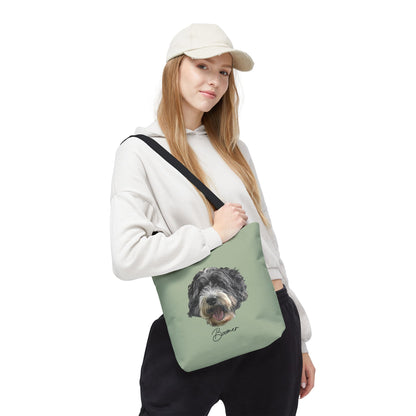 Dog Portrait Tote Bag — Custom Pet Face Print (e.g., “Boomer”)