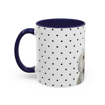 Personalized Dog Photo Polka Dot Accent Coffee Mug (11/15oz) — Custom Name "Sopy"