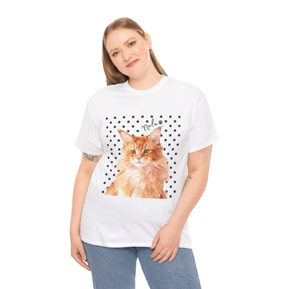 Cat Portrait T-Shirt — Polka Dot Orange Tabby "Relax" Tee