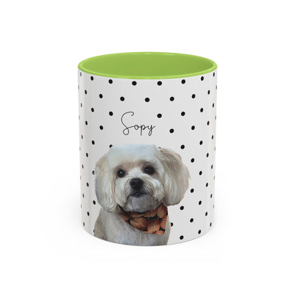 Personalized Dog Photo Polka Dot Accent Coffee Mug (11/15oz) — Custom Name "Sopy"
