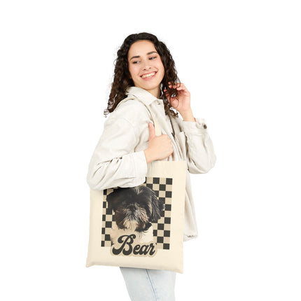 Personalized Pet Tote Bag — Custom "Bear" Shih Tzu Portrait on Checkerboard Canvas Tote