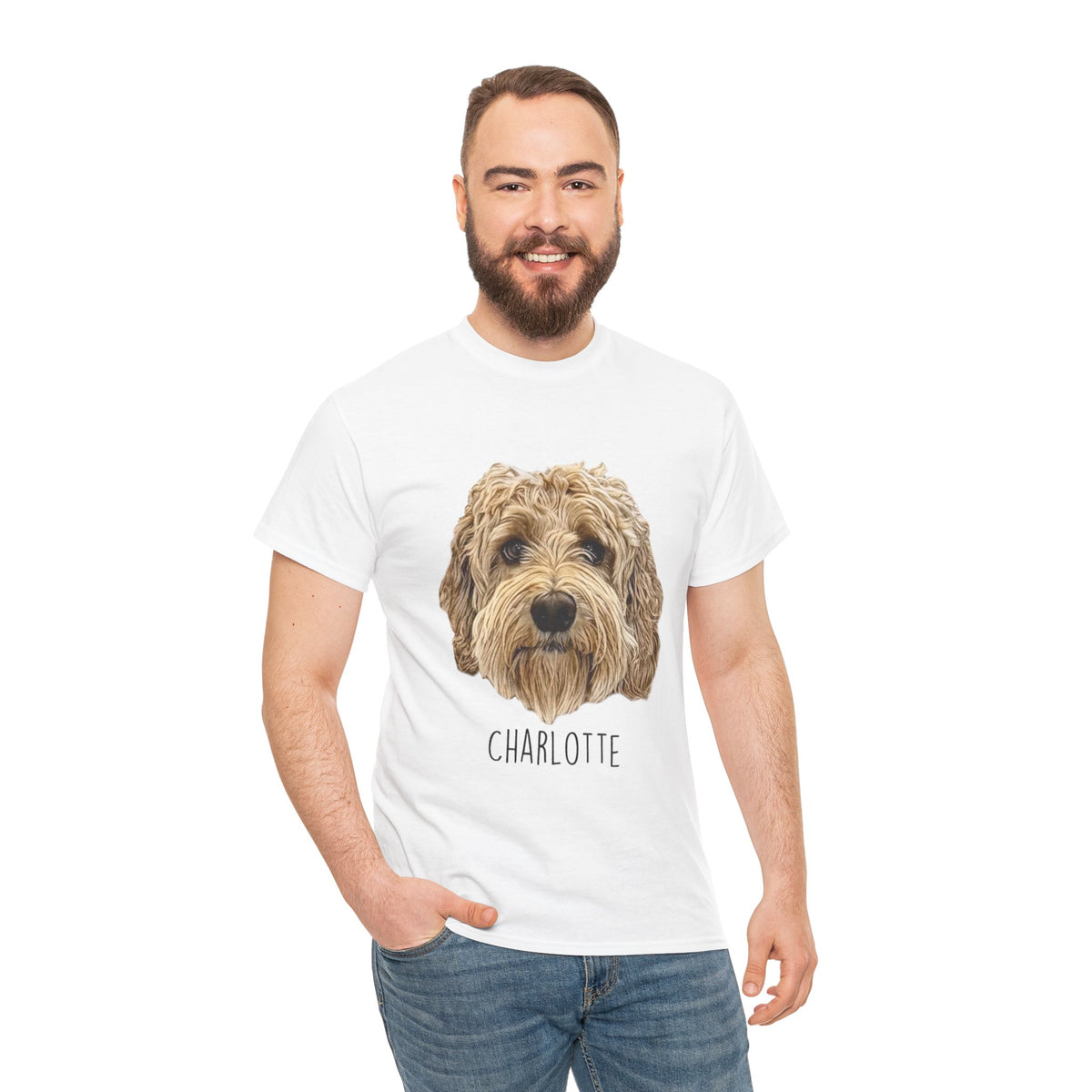 Personalized Dog Portrait T-Shirt — "Charlotte" Labradoodle Tee