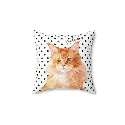 Polka Dot Pet Portrait Pillow — Custom Cat & Dog Name Throw Pillow