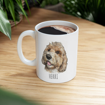 Dog Portrait Mug — Personalized Pet Name Ceramic Coffee Cup (11oz, 15oz)