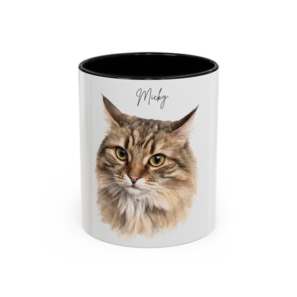Cat Portrait Accent Coffee Mug – Personalized “Micky” Cat Face Coffee Cup (11/15oz)