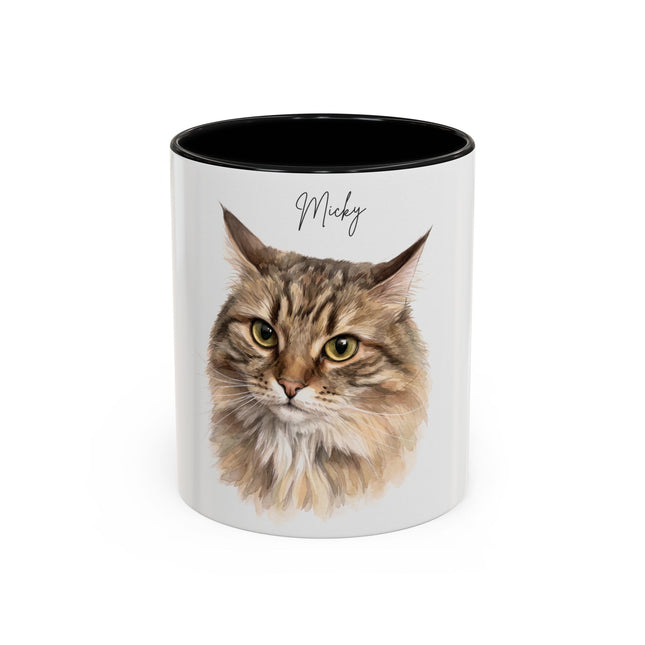 Cat Portrait Accent Coffee Mug – Personalized “Micky” Cat Face Coffee Cup (11/15oz)