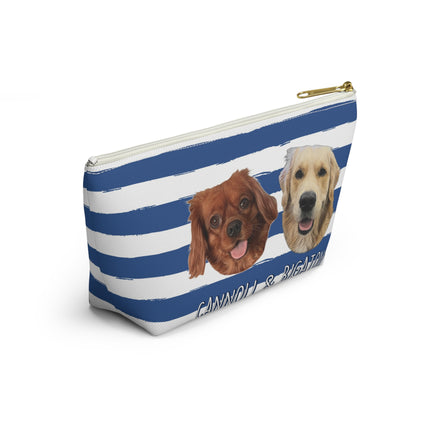 Personalized Dog Face Accessory Pouch — "Cannoli & Rigatoni" Striped Makeup Bag