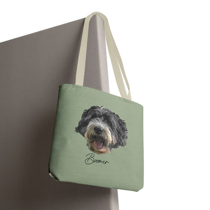Dog Portrait Tote Bag — Custom Pet Face Print (e.g., “Boomer”)