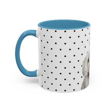 Personalized Dog Photo Polka Dot Accent Coffee Mug (11/15oz) — Custom Name "Sopy"