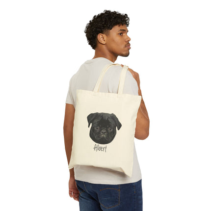 Tote Bag — Personalized Black Pug Portrait Canvas Tote (Custom Name)
