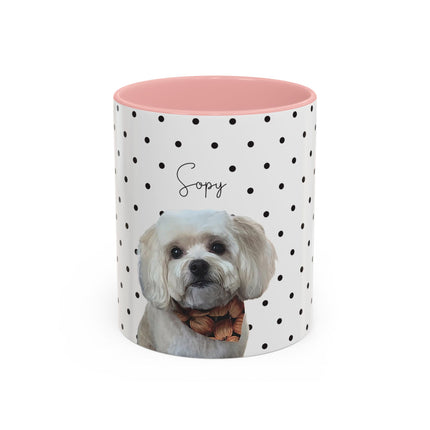 Personalized Dog Photo Polka Dot Accent Coffee Mug (11/15oz) — Custom Name "Sopy"