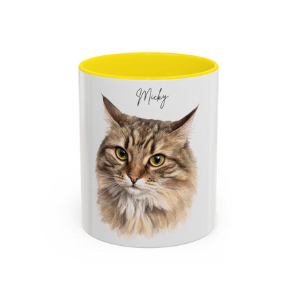 Cat Portrait Accent Coffee Mug – Personalized “Micky” Cat Face Coffee Cup (11/15oz)