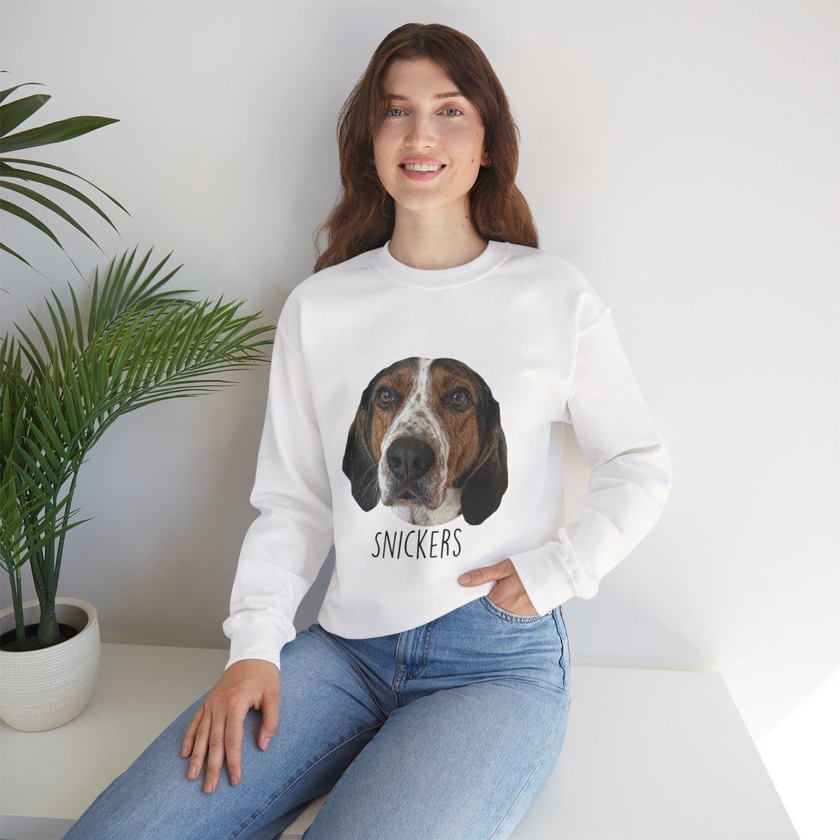 Dog Portrait Sweatshirt — Personalized "Snickers" Hound Face Crewneck