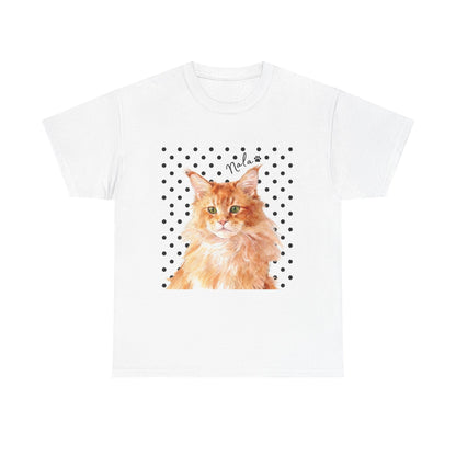 Cat Portrait T-Shirt — Polka Dot Orange Tabby "Relax" Tee