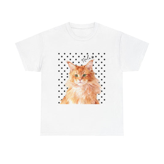 Cat Portrait T-Shirt — Polka Dot Orange Tabby "Relax" Tee
