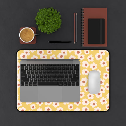 Yellow Floral Desk Mat with Dog Portrait — Cute Office Mousepad for Pet Lovers