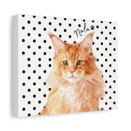 Personalized Orange Tabby Cat Canvas — 'Nala' Polka Dot Wall Art