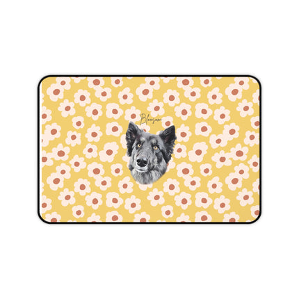Yellow Floral Desk Mat with Dog Portrait — Cute Office Mousepad for Pet Lovers
