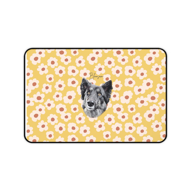 Yellow Floral Desk Mat with Dog Portrait — Cute Office Mousepad for Pet Lovers